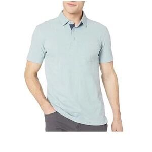 Goodthreads Shirt Men's Large Soft Cotton Polo Tee Light Blue Short Sleeve Shirt